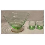 Green Depression Glass bowl with pink base