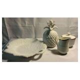 Mikasa sugar and creamer, pineapple covered dish