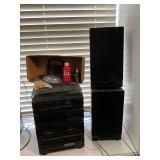 GPX stereo system, 2 speakers, turn table, remote, equalizer, CD player, cassette player