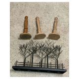 Candle holders, metal and wooden.