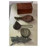Leather powder horn, National Lead Co. Phoenix Metal