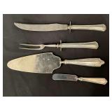 Antique sterling handled carving set, sterling weight handled cake server