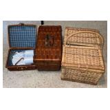 3 Woven picnic baskets, up to 19" x 14" x 10" D