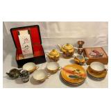 Oriental cups and saucers, candle, vases, boxes, etc.