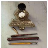 Ink wells, fountain pens, etc.
