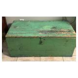 Green wooden box with hinged lid