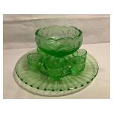 Miniature Green Depression Glass punch bowl set