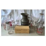 Galvanized milk pitcher, milk bottle holder