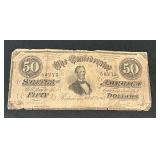 $50 Confederate bill, rough condition