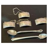 Williamsburg Stieff Sterling bottle collars, 2 sterling spoons