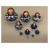 Wooden nesting dolls, 10 pieces, blue