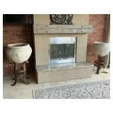 Pair of flower pots on metal stand, 47" T overall