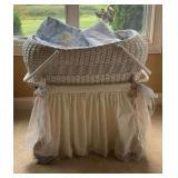 Vintage rolling baby bassinet with portable basket, linens, etc.