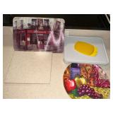 Cutting boards and plastic platter
