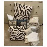 Bed linens, pillows, K size sheets, decorative pillows, etc.