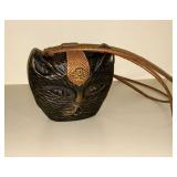 Hand carved acaia wood cat shoulder bag
