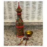 Wooden oriental wine bottle holder