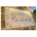 Vintage cross stitch table cloth lace inlay, 66" x 103"