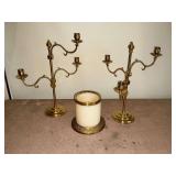 Pair of adjustable brass candle holders 20" T, candle