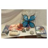 Fabric whirly jig, Bluebird flag, oven mitts, etc.