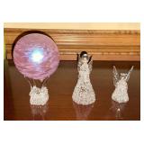 Blown glass pieces, angels and balloon, up to 6" T.