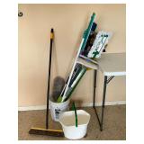 Brooms, mops, buckets, Bona, Swiffer, etc.