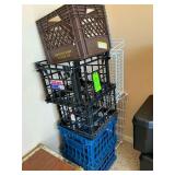Plastic crates, wire baskets, etc.