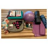 Yoga mats, fitness ball, hand weights, bands