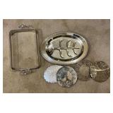 Silverplate trivets, meat platter, etc.