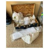 Footlocker with key, wedding decorations, tulle, garland, bells, etc.
