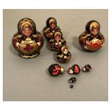 Wooden nesting dolls, 10 pieces, black and gold