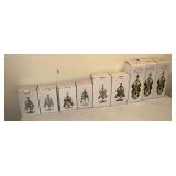 Green Tree Vintage tear drop trees with ornaments in boxes
