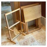 4 wooden TV trays on stand