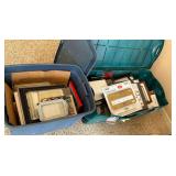 Large assortment of picture frames, Rubbermaid  tote, etc.