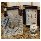 Bulova quartz clock/frame, Simon Pierce artist signed miniature clock