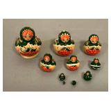 Wooden nesting dolls, 10 pieces, green and orange
