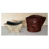 Cast iron planter, 9" T