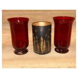 Pair of red candleholders 12" T