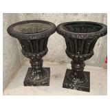 Pair of plastic pedestal planters