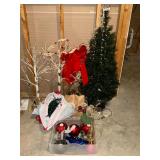 Pair of lighted birch trees, small Christmas tree