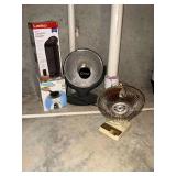 Soleil heater, oscillating table top fan, Lasco heater, Forever Flashlight dynamo radio lantern