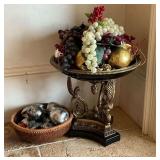 Three-legged decorative bowl 14" T with decorative fruit, very heavy