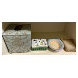 Dresser boxes, soap dish, Kleenex box cover, etc.