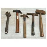 12"Crescent wrench and assorted hammers