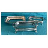 Set of 3 silverplate casserole holders with 1 casserole dish