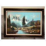 Framed landscape artwork, artist signed
