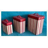 3 metal striped canisters