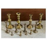 Assortment of miniature brass candle sticks
