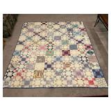 Nine patch/star quilt, shows lots of wear, 30