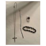 Sterling & 925 (2) 7" bracelets, 18" chain with sterling pendant 1 1/2" L